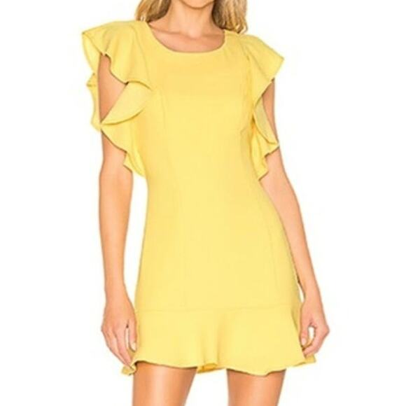 BCBGeneration NWOT $118 Size 2 Butter Yellow Ruffle Sleeve & Hem Mini Dress - Picture 1 of 11